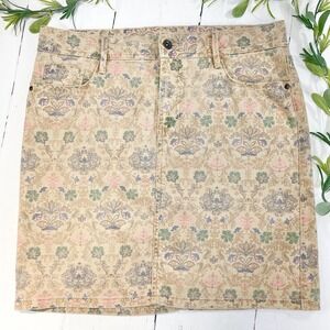 Sonoma Life + Style Tan Floral Print Modern Fit Stretch Denim Skirt